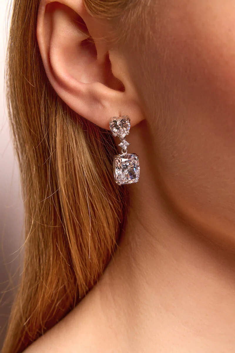 Heart X Cushion Drop Earrings | HighCarbon - Image 5