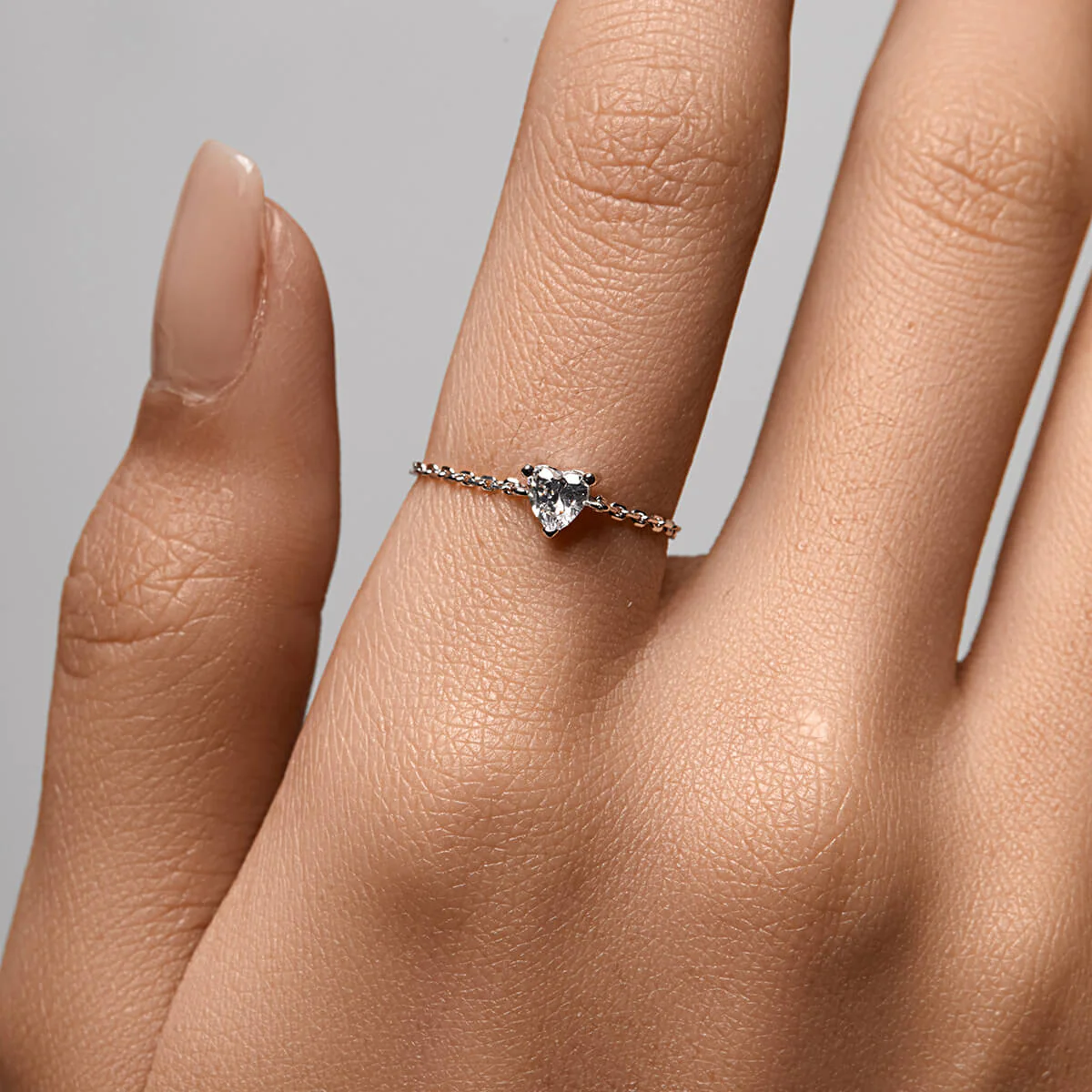 Dainty Heart Chain Ring - Image 5