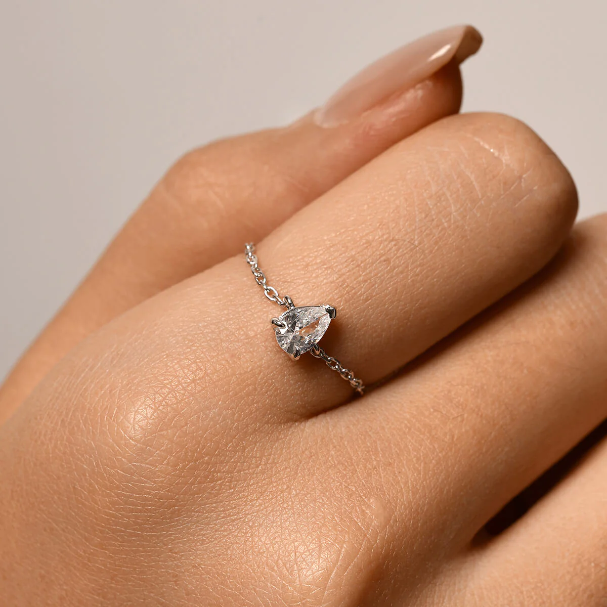 Dainty Pear Chain Ring - Image 2