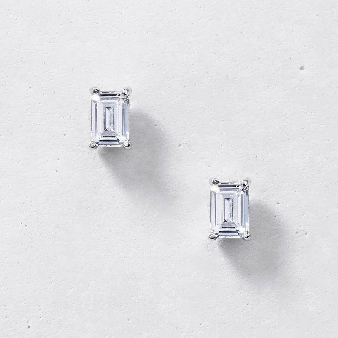 Emerald Cut Studs (Pair) - Sterling Silver - Image 3