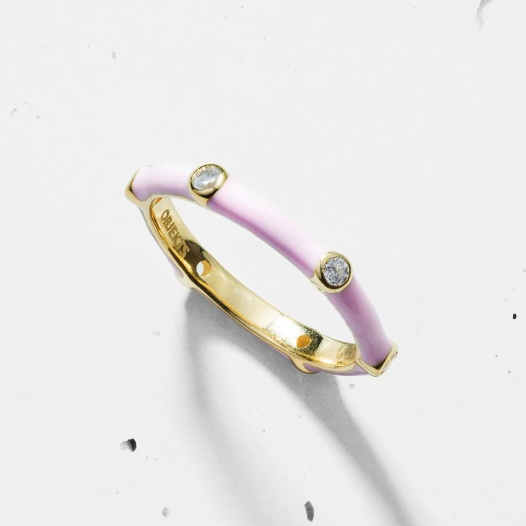 Enamel Brilliant Round Stone Ring - Image 4
