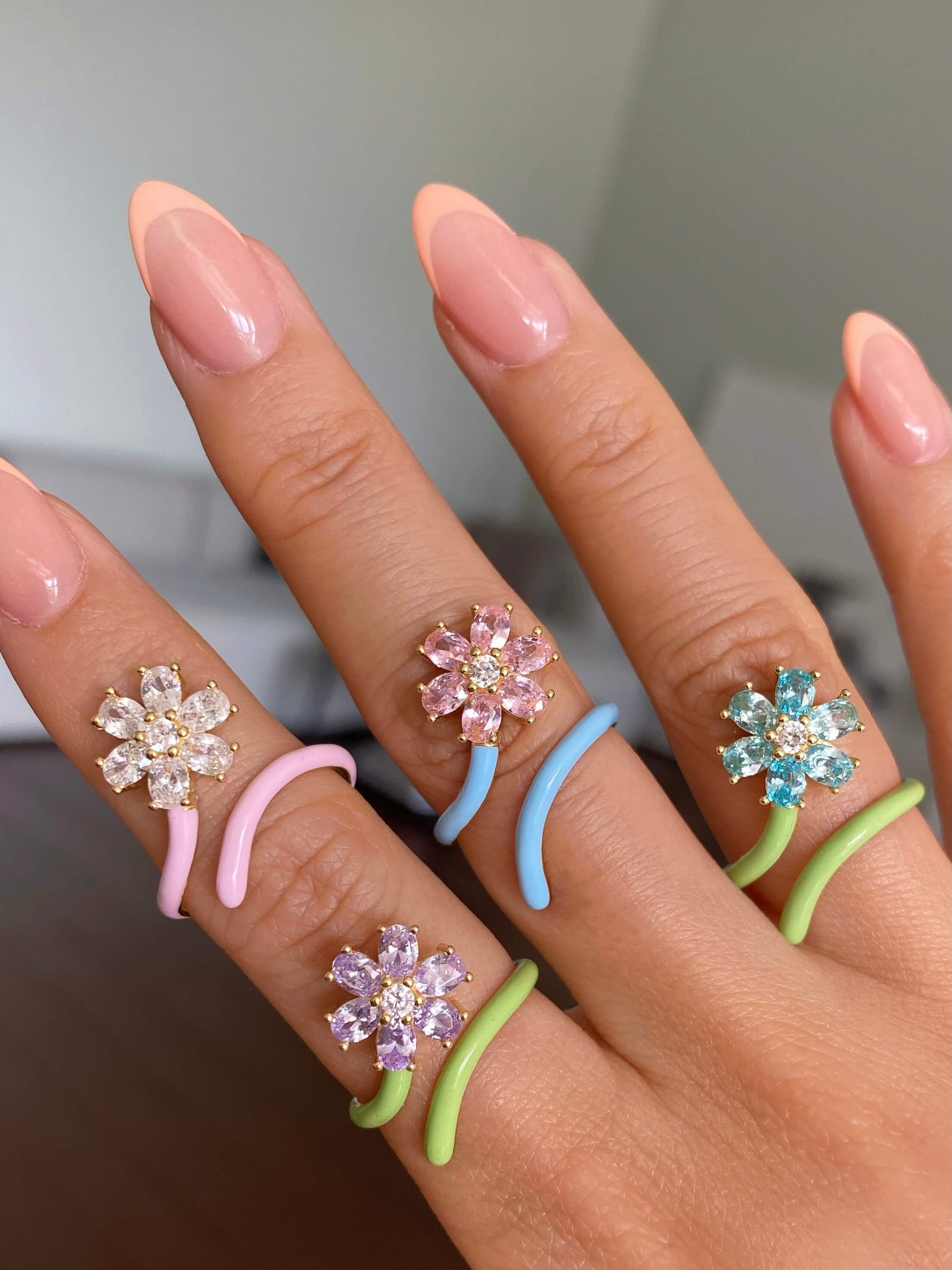 Enamel Flower Open Ring - Image 2