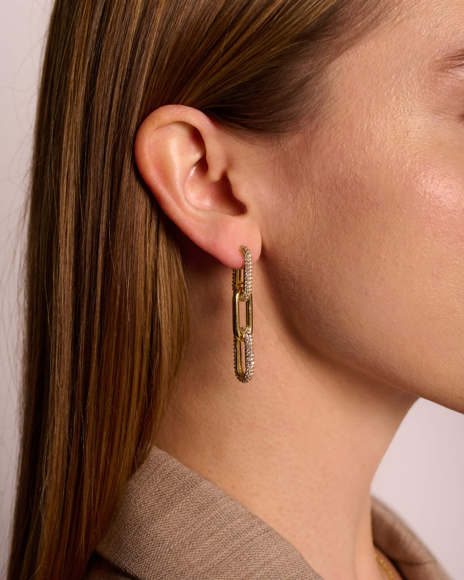 Half Pave Chain Earrings - Image 6