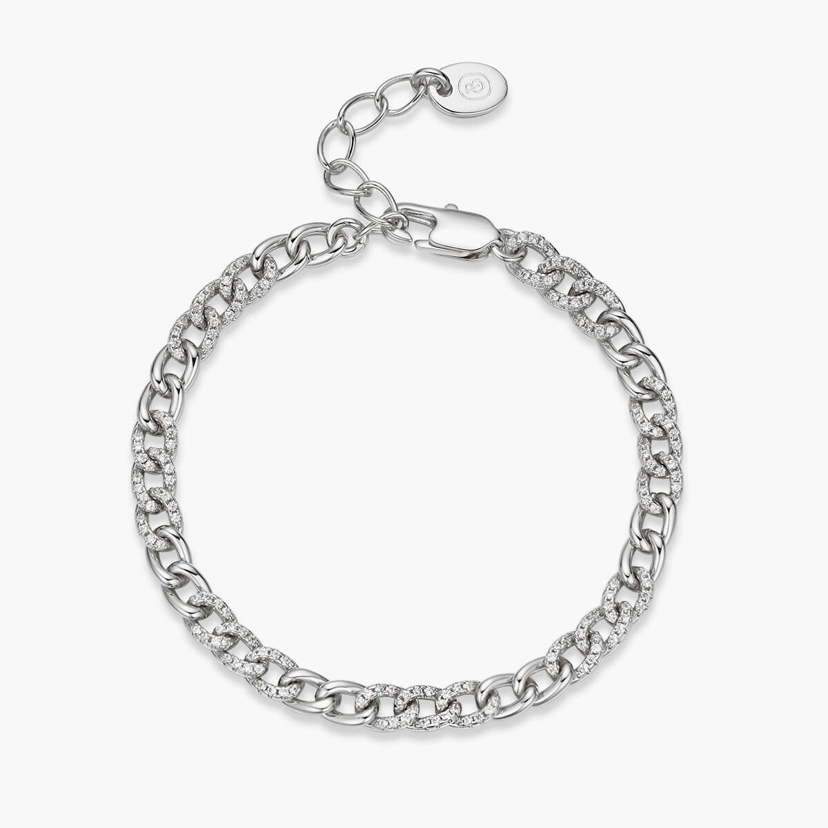Half Pave Mini Curb Chain Bracelet - Image 2