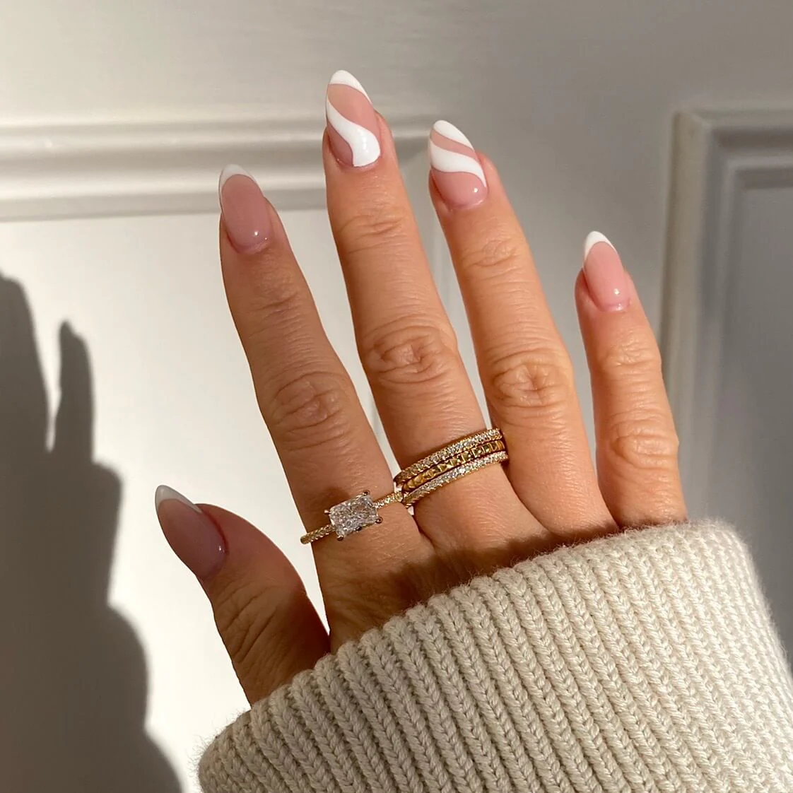 Half Pyramid Half Pave Stacking Ring - Image 6