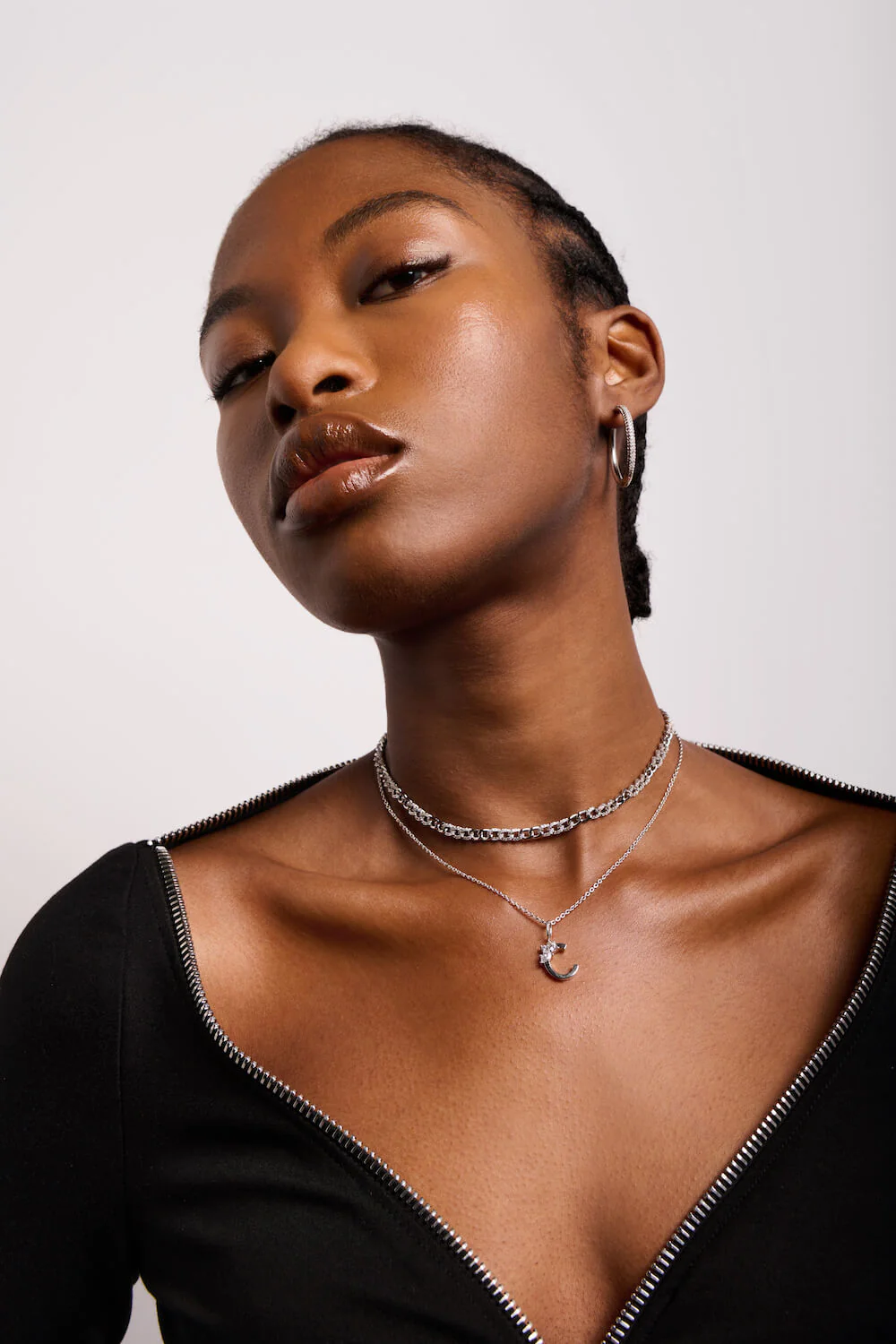 Half Pave Mini Curb Chain Necklace - Image 4