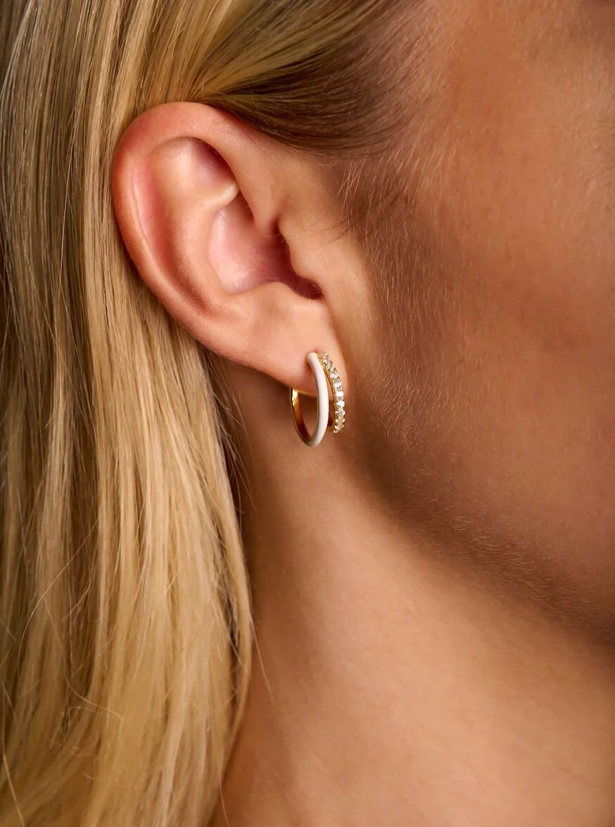 Mini Enamel Double Hoop Earrings - Image 4