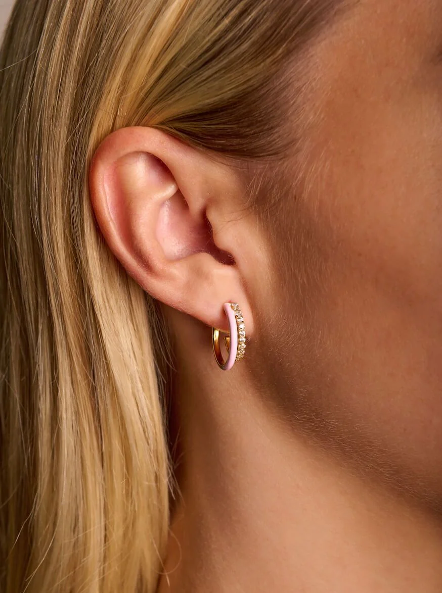 Mini Enamel Double Hoop Earrings - Image 5
