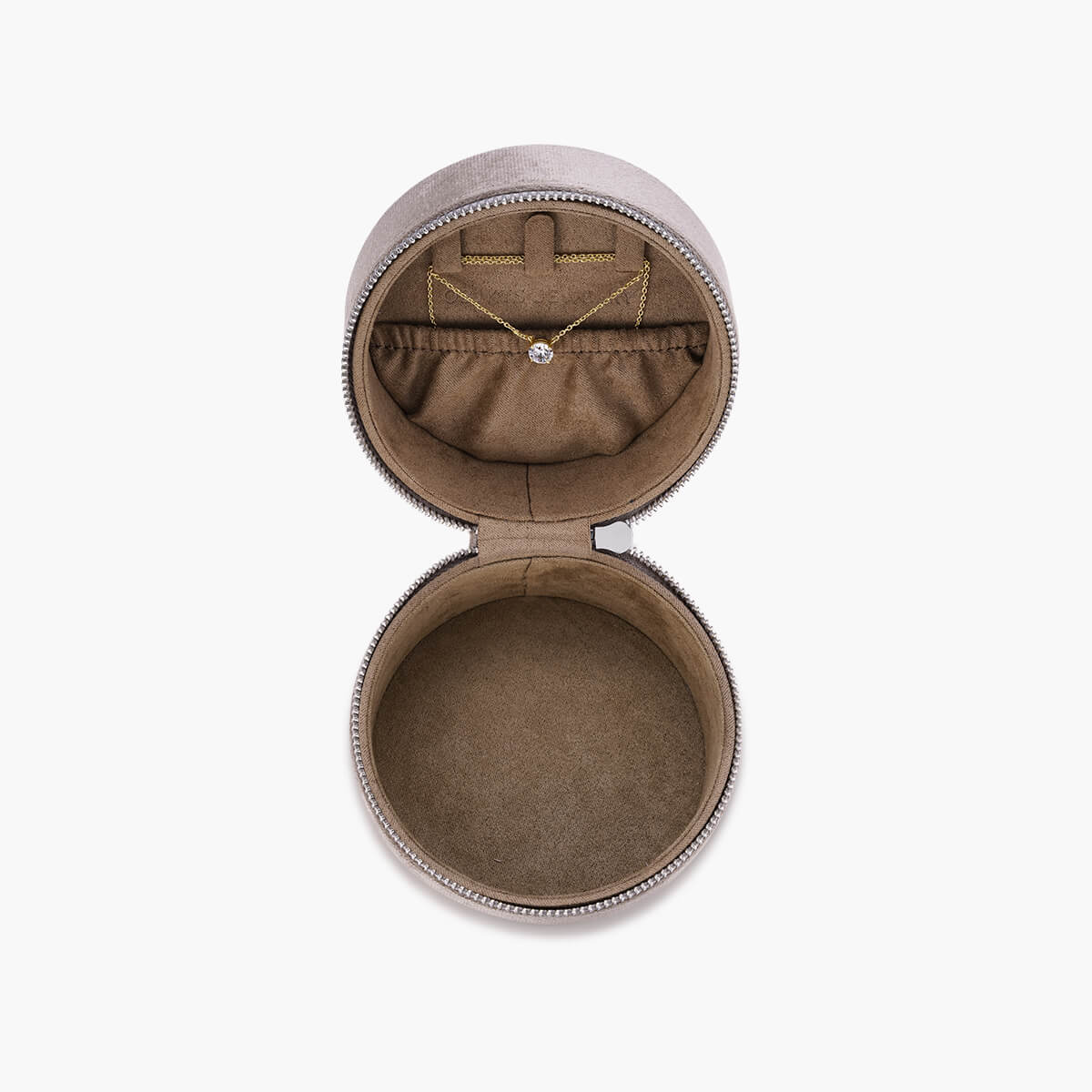 Round Velvet Travel Jewelry Case with Pouch - Image 2