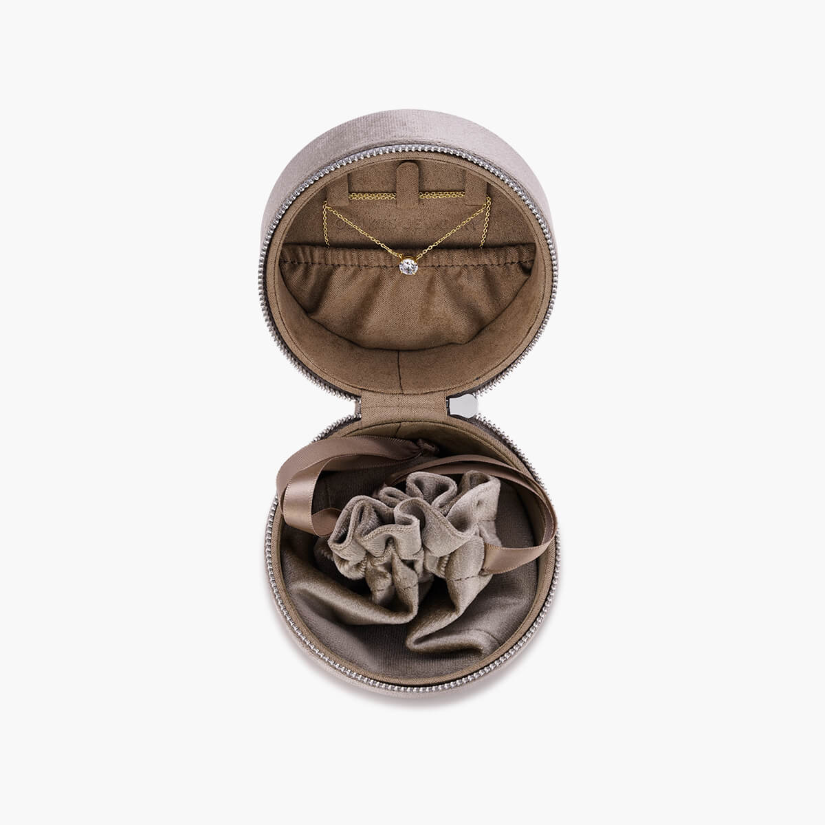 Round Velvet Travel Jewelry Case with Pouch - Image 3