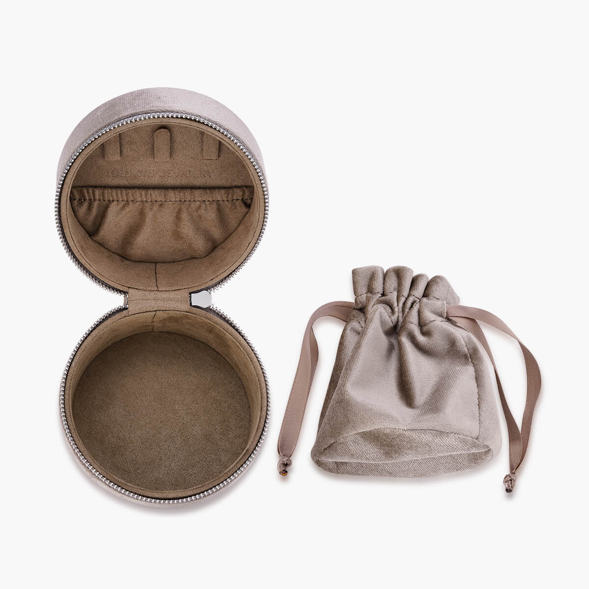 Round Velvet Travel Jewelry Case with Pouch - Image 4