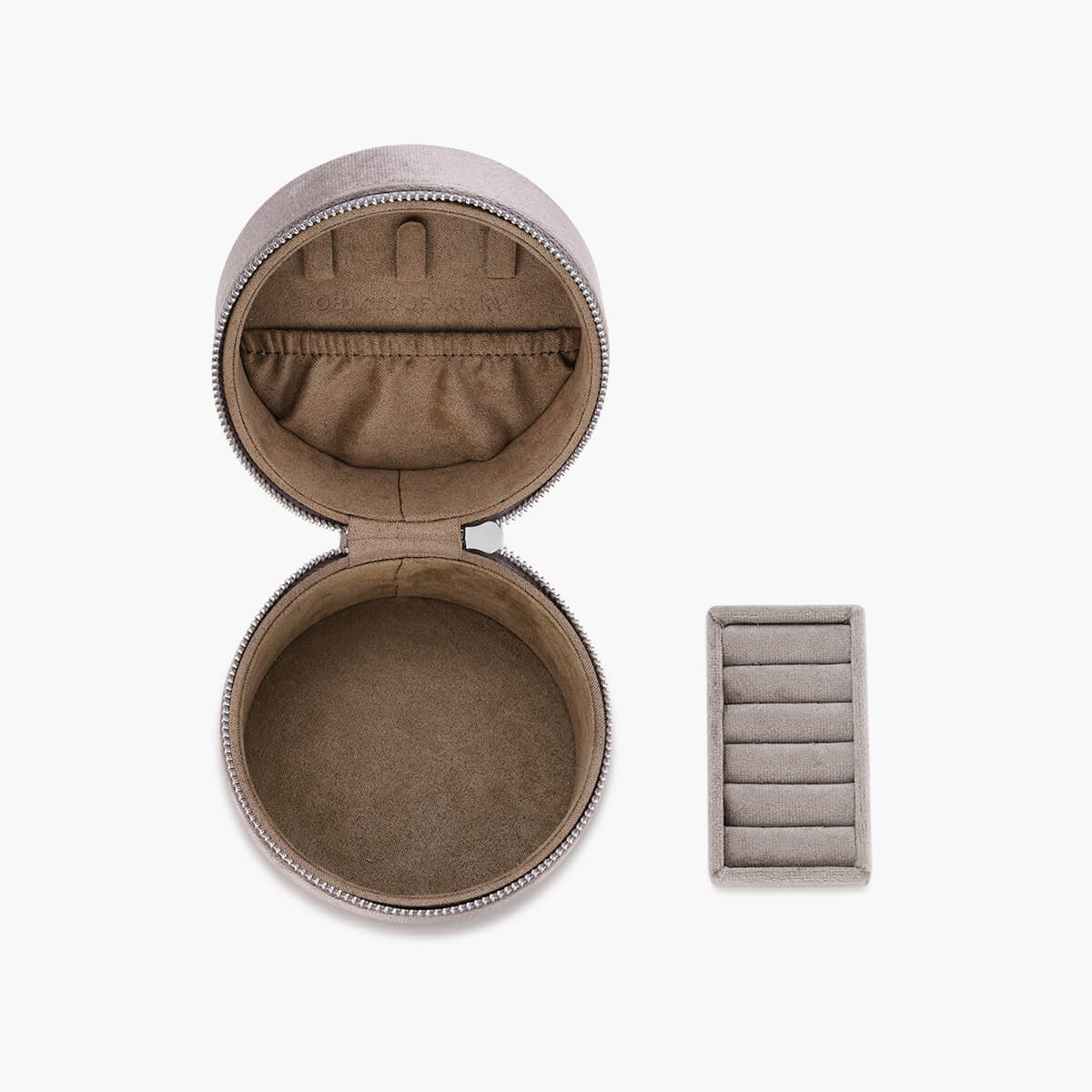 Round Velvet Travel Jewelry Case with Ring Slot - Image 3