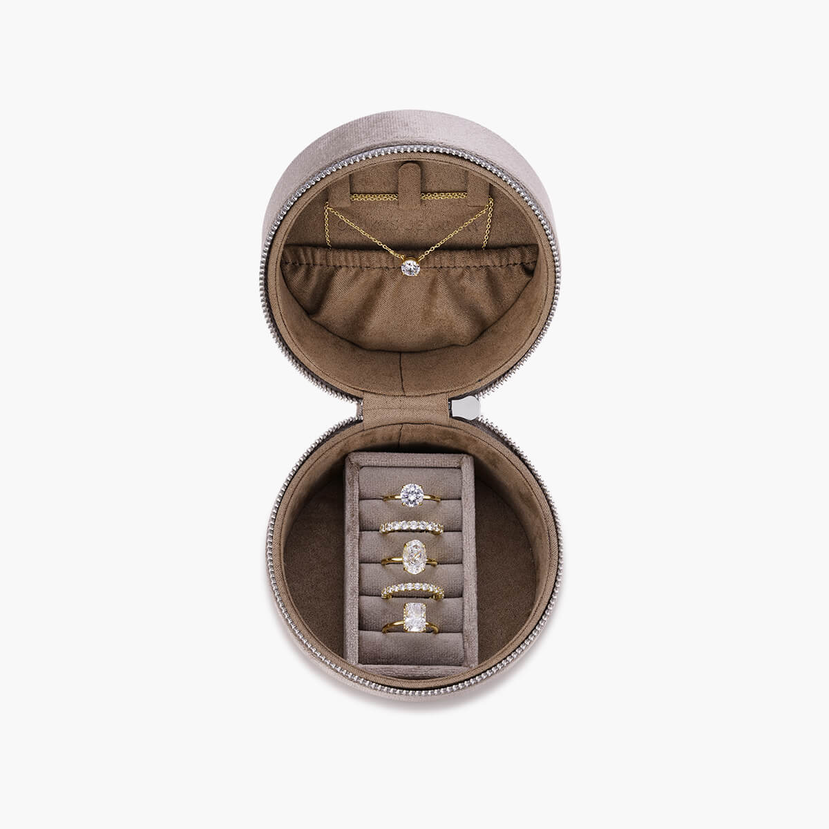 Round Velvet Travel Jewelry Case with Ring Slot - Image 4